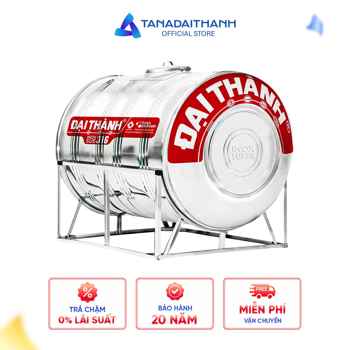 Bồn nước inox Đại Thành Vigo ngang SUS 316