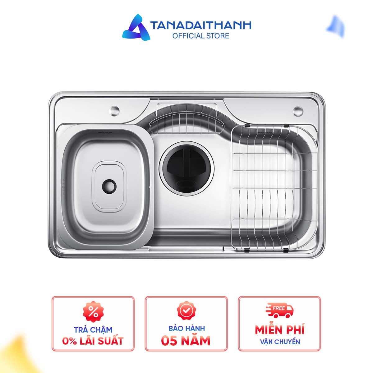 Chậu kép rửa bát Wonang WKJ08551 một hố inox 304 – Made In Korea (kèm chậu phụ)