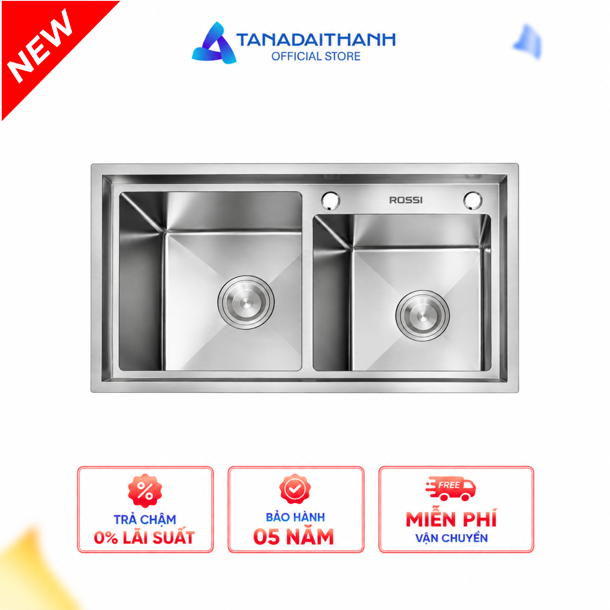 Chậu rửa inox 2 hố cao cấp Rossi RL320HL